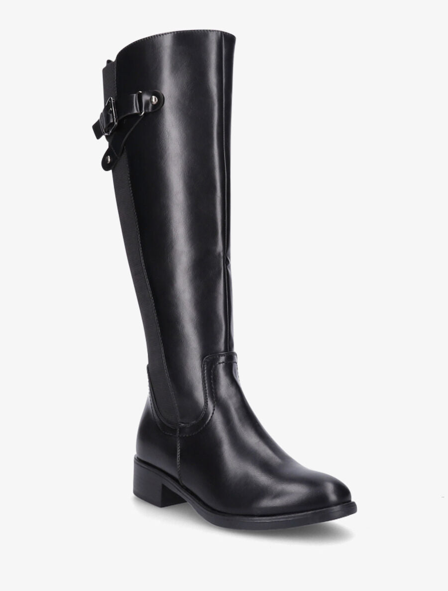 Bottes élastiquées en simili à sangles - Noir - 2