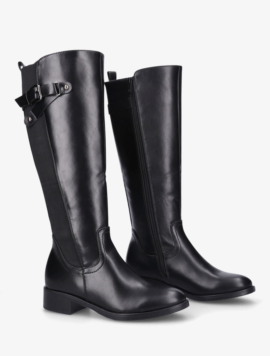 Bottes élastiquées en simili à sangles - Noir - 4