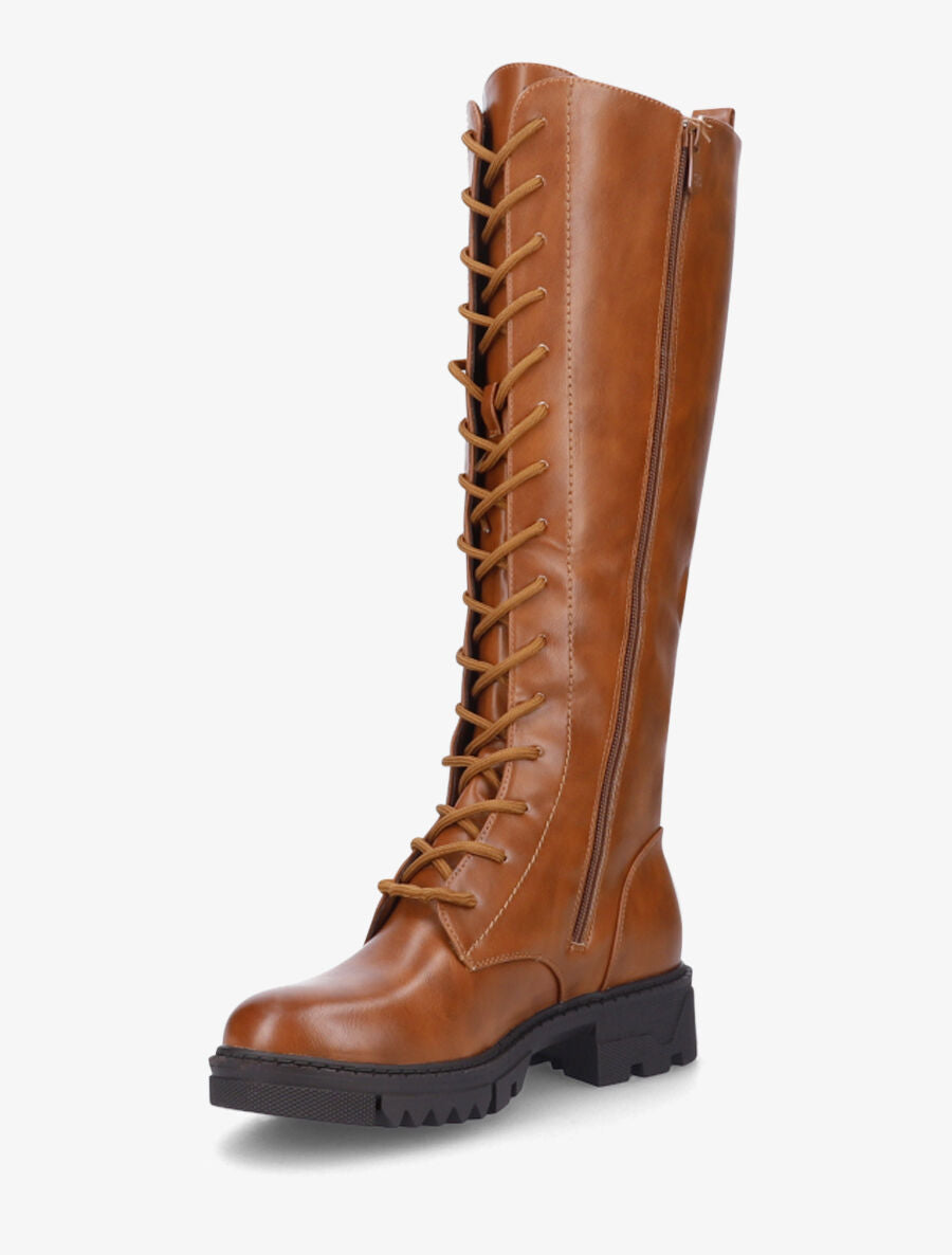 Bottes en simili à lacets - Camel - 3