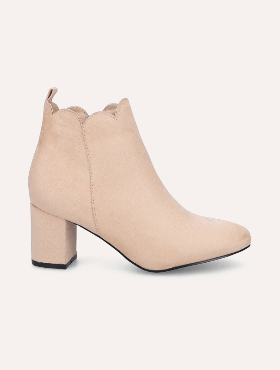 Bottines en suédine à chevilles ondulées - Beige - 1