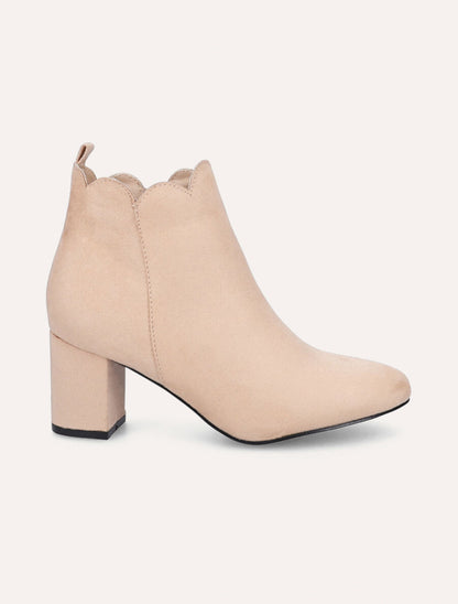 Bottines en suédine à chevilles ondulées - Beige - 1