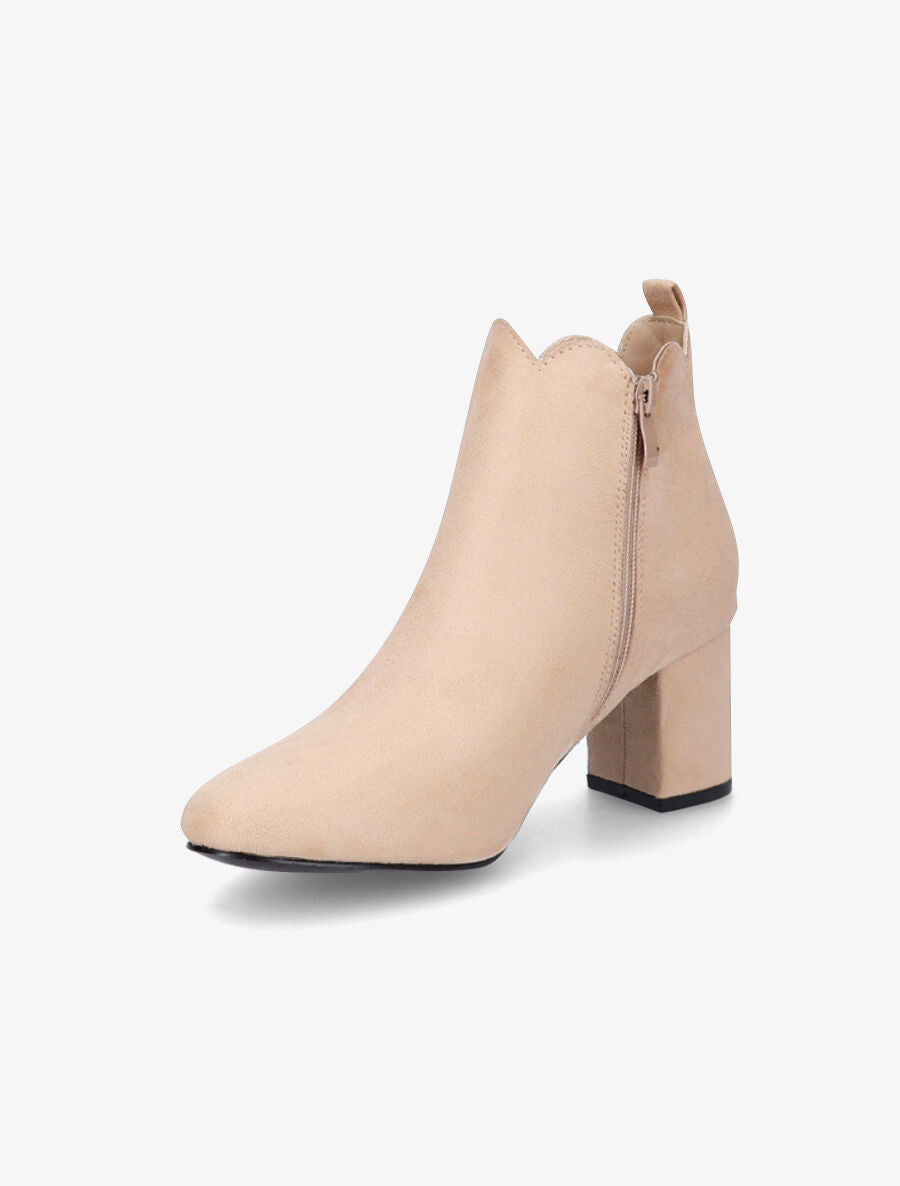 Bottines en suédine à chevilles ondulées - Beige - 3