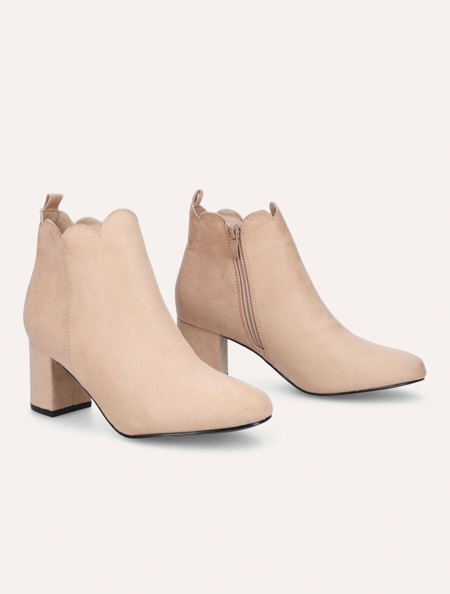 Bottines en suédine à chevilles ondulées - Beige - 4