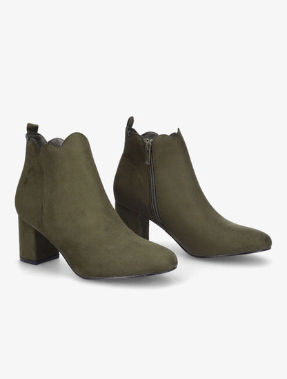 Bottines en suédine à chevilles ondulées - Kaki - 4