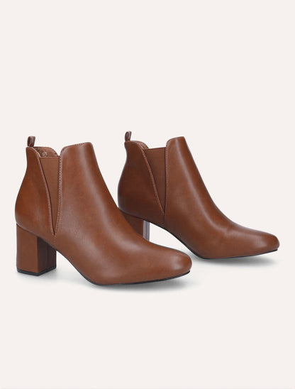 Bottines élastiquées à talon en simili - Camel - 4