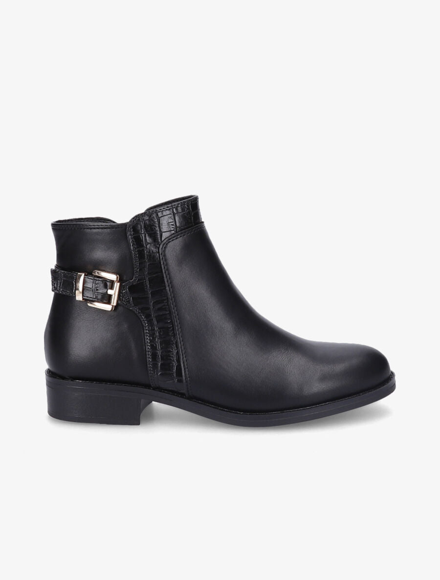 Bottines à boucle et empiècement croco - Noir - 1