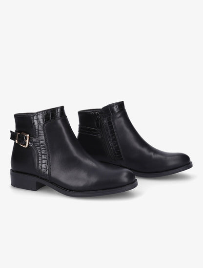 Bottines à boucle et empiècement croco - Noir - 4