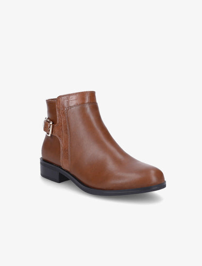 Bottines à boucle et empiècement croco - Camel - 2