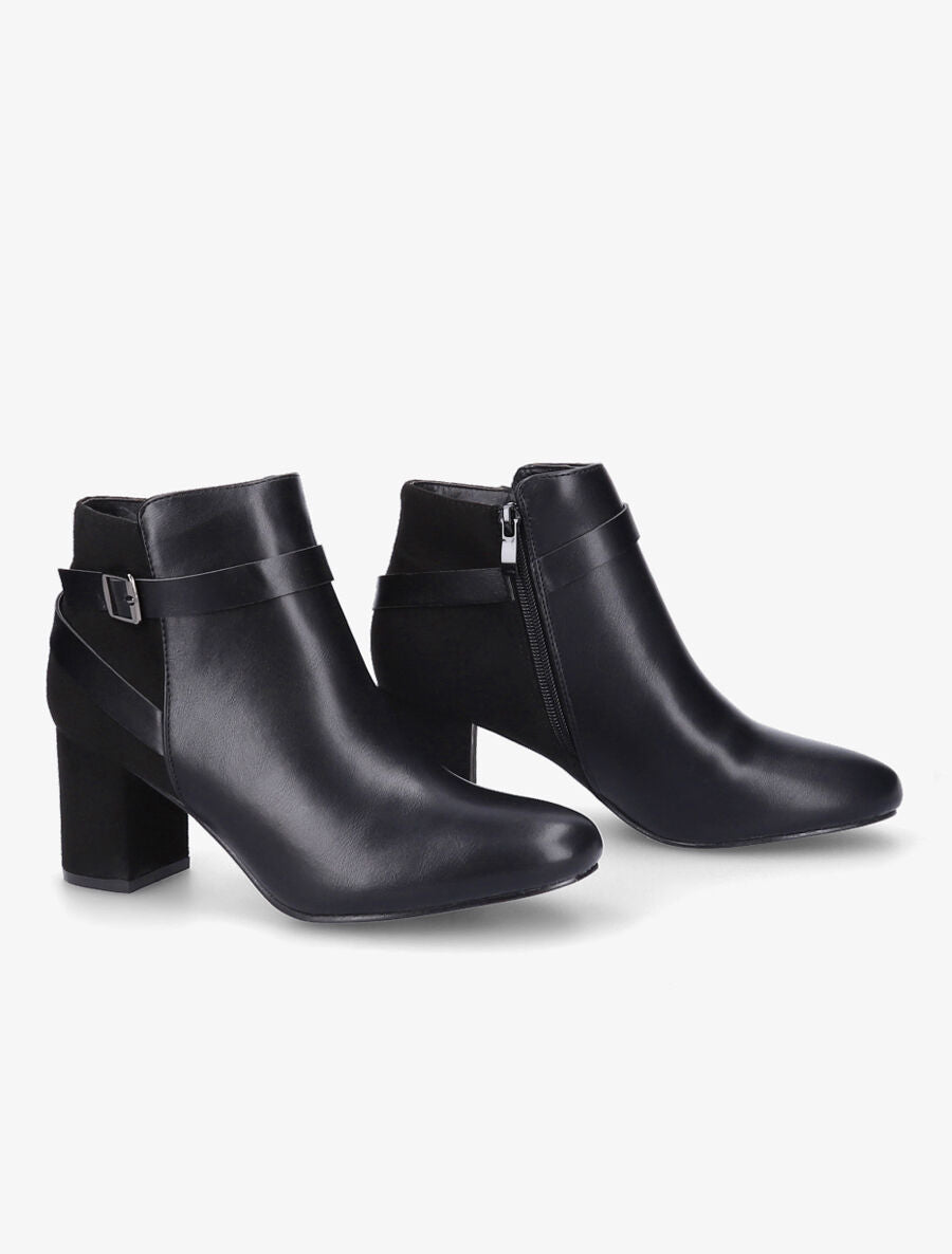 Bottines à talon bi-matière - Noir - 4