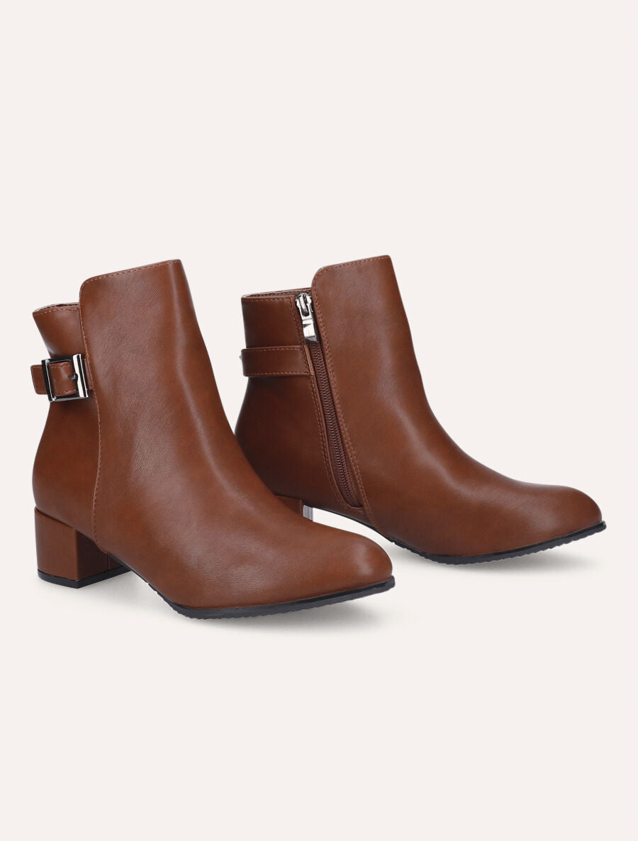 Bottines à talon et à boucle - Marron - 4