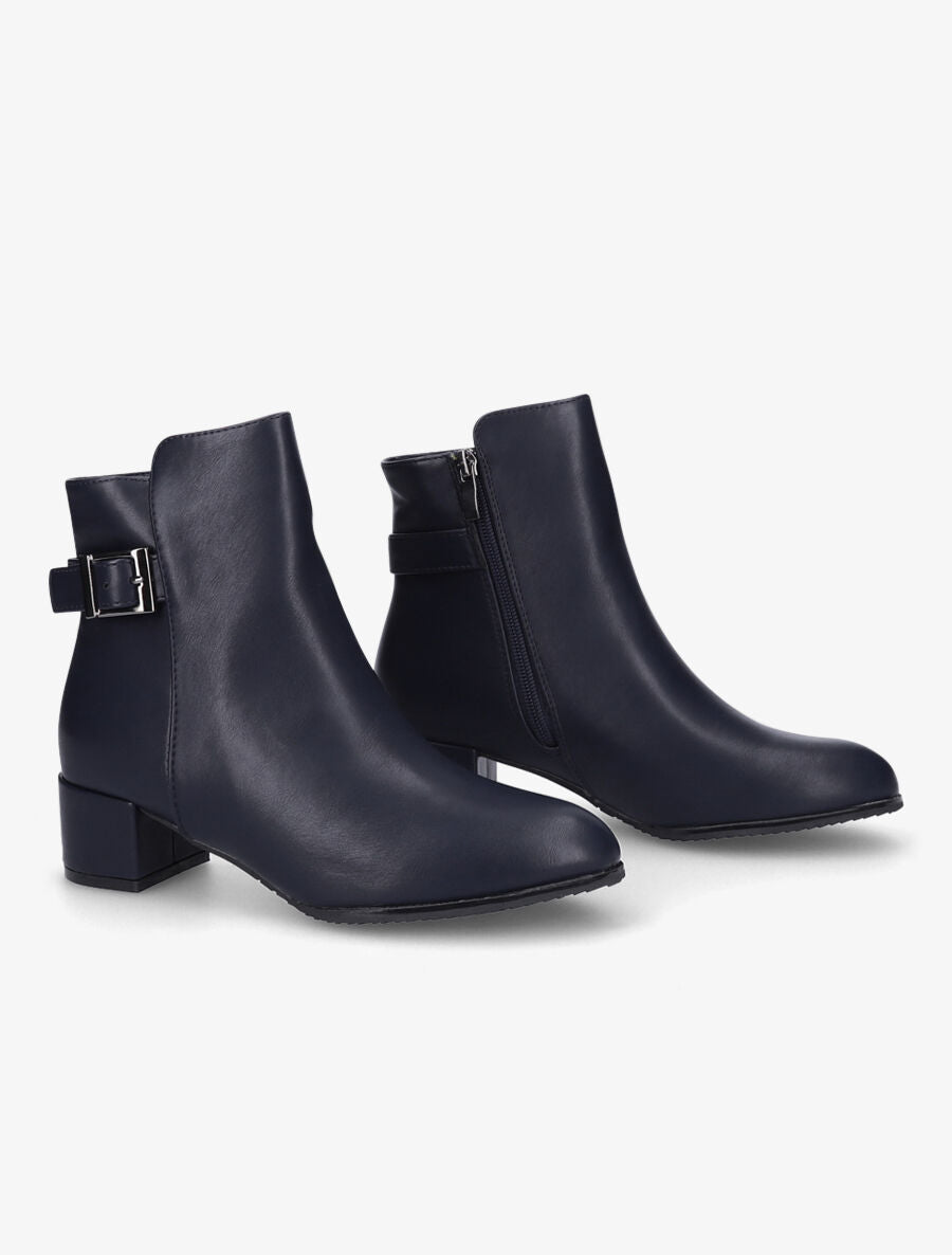 Bottines à talon et à boucle - Marine - 4