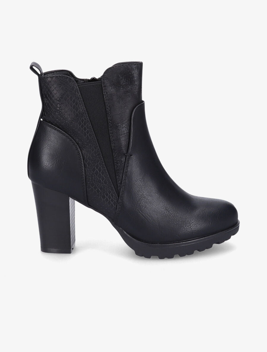Bottines à talon à empiècement python - Noir - 5