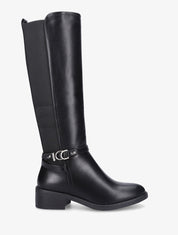 Bottes élastiquées en simili et sangles - Noir - 1