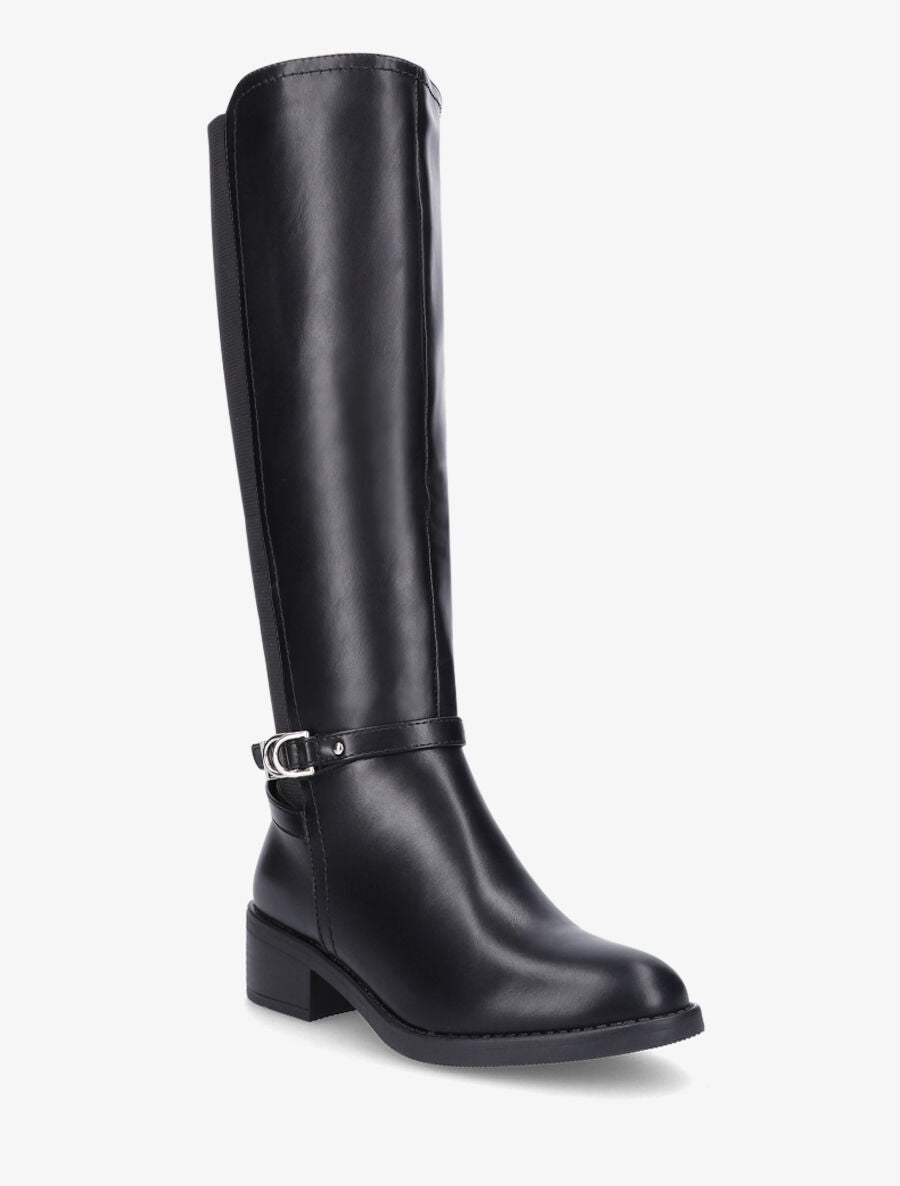 Bottes élastiquées en simili et sangles - Noir - 2