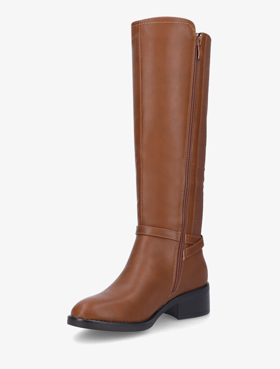 Bottes élastiquées en simili et sangles - Camel - 3