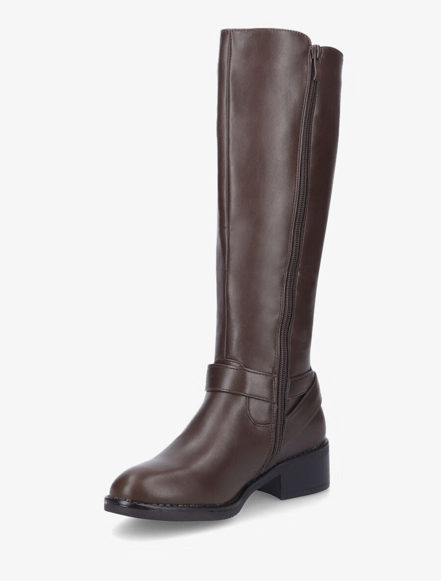 Bottes classiques élastiquées en simili - Marron - 3