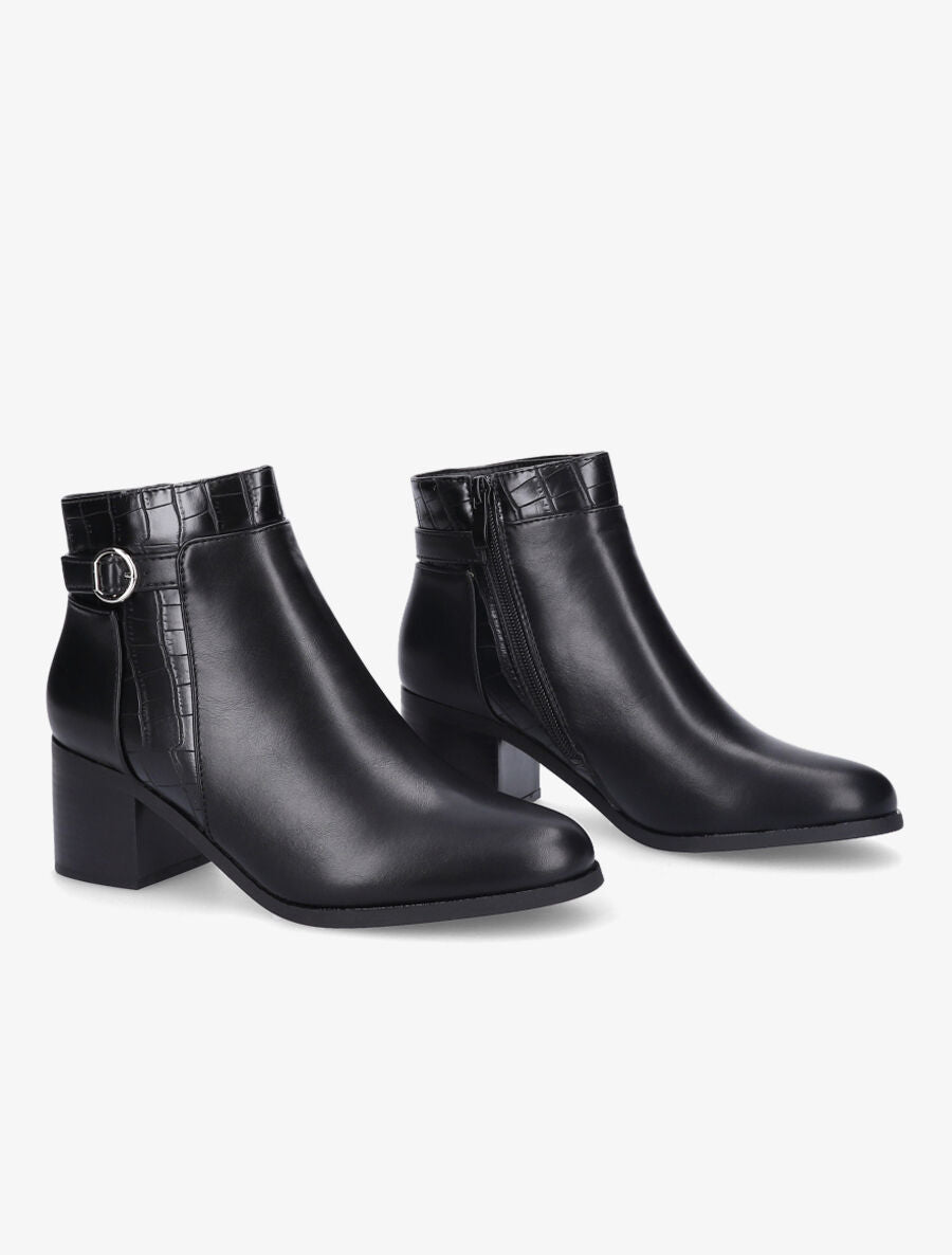 Bottines à bride effet croco - Noir - 4