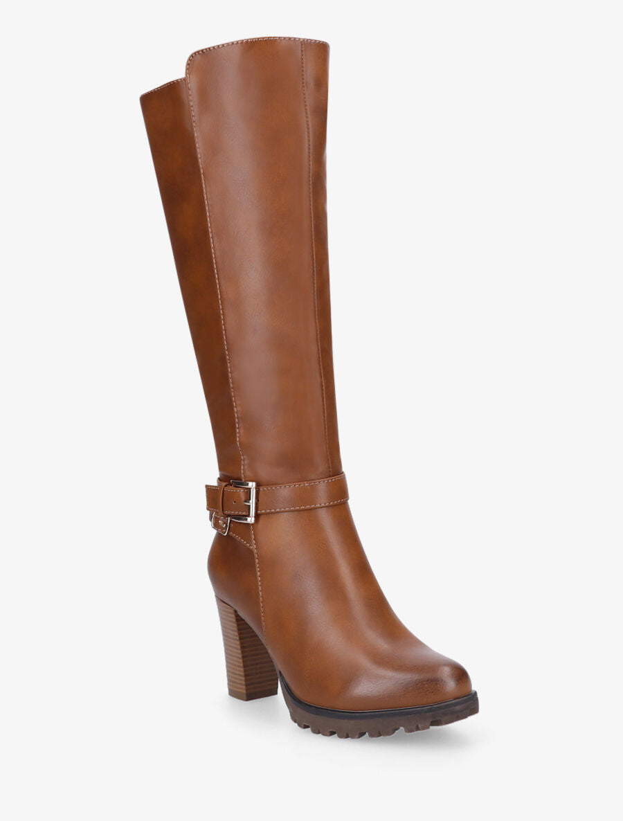 Bottes en simili à talon haut - Camel - 2