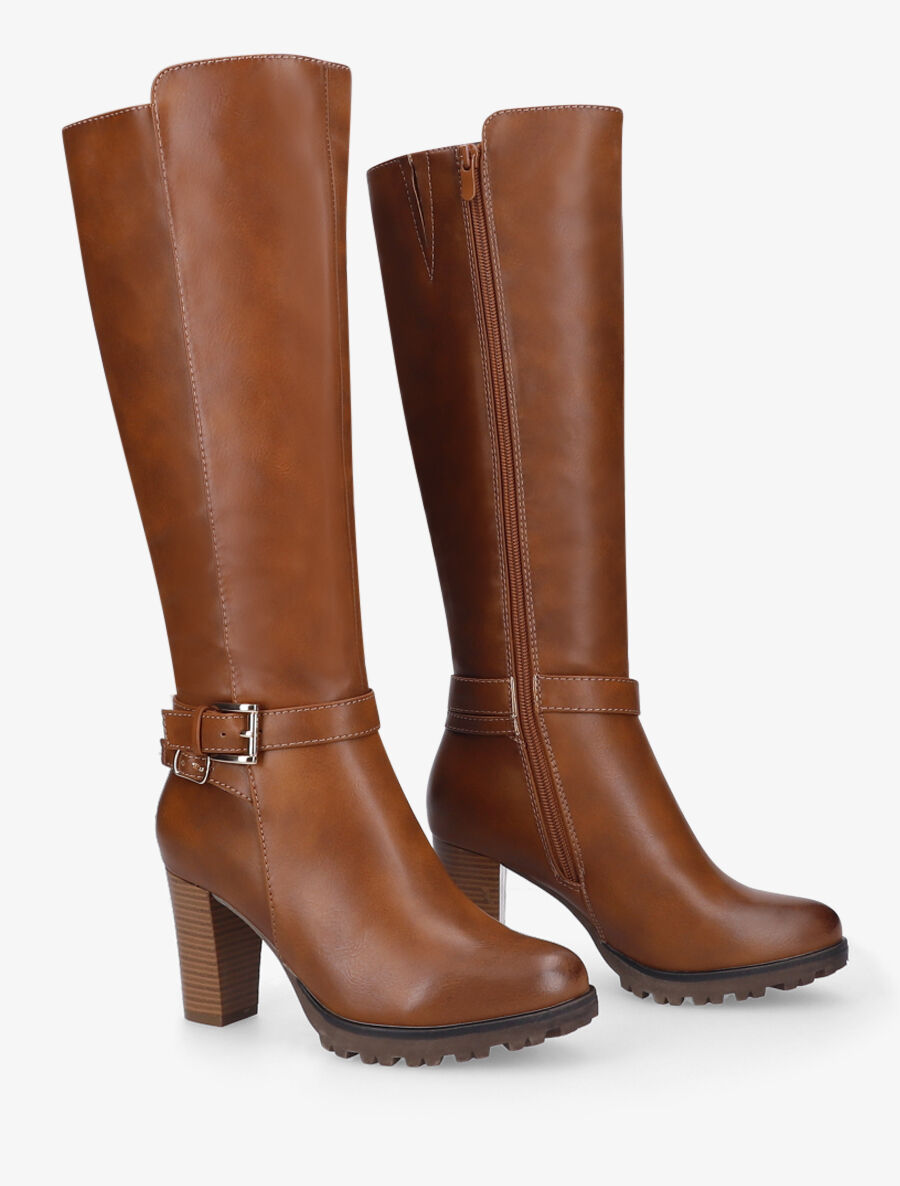 Bottes en simili à talon haut - Camel - 4