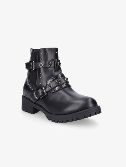 Bottines à strass et croco - Noir - 2
