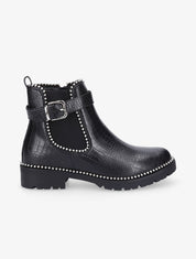 Bottines effet croco et cloutées - Noir - 1