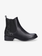 Bottines en simili et contrefort à paillettes - Noir - 5