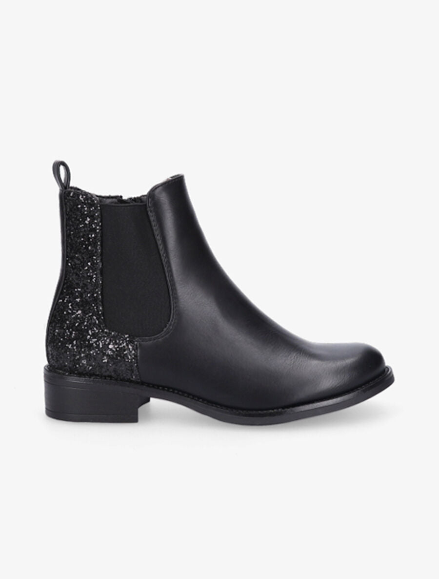 Bottines en simili et contrefort à paillettes - Noir - 5