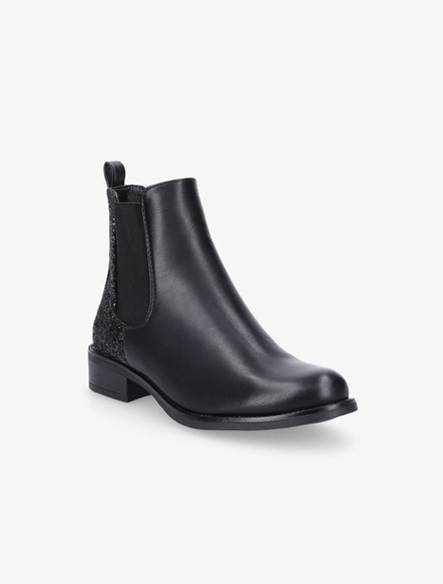 Bottines en simili et contrefort à paillettes - Noir - 2