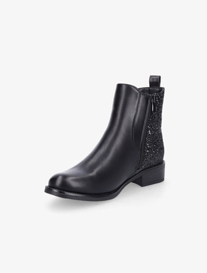 Bottines en simili et contrefort à paillettes - Noir - 3