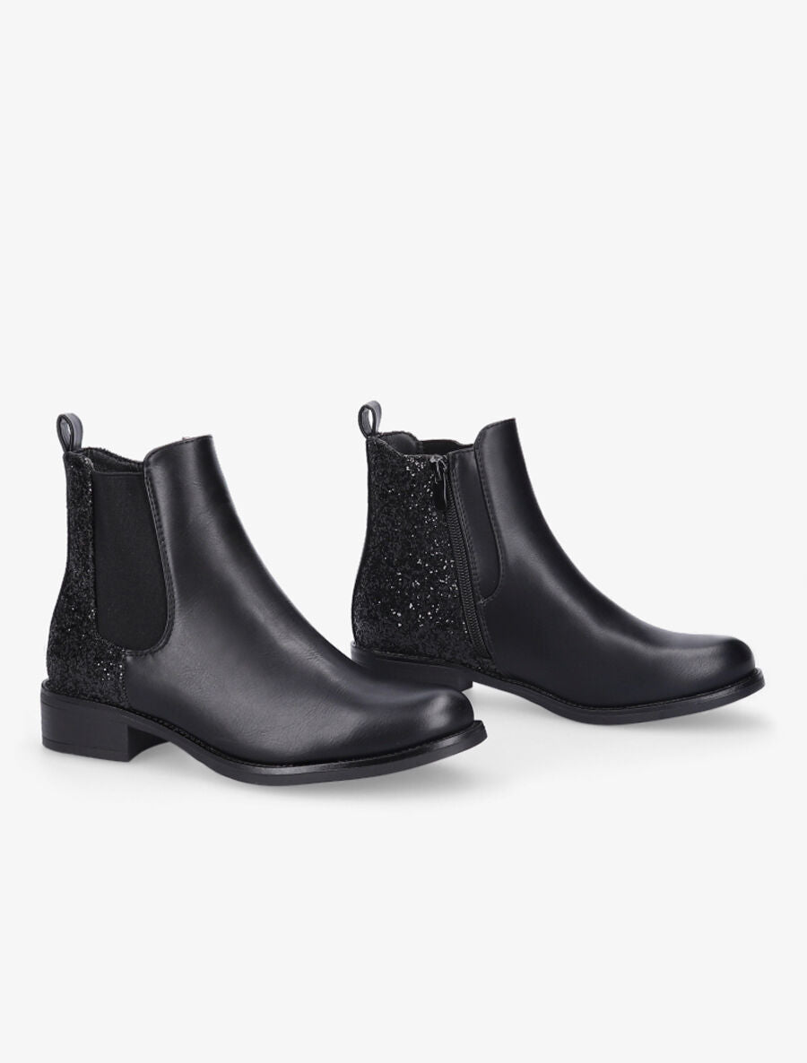 Bottines en simili et contrefort à paillettes - Noir - 4