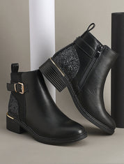 Bottines à contrefort pailleté et sanglé - Noir - 1