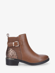 Bottines à contrefort pailleté et sanglé - Camel - 5