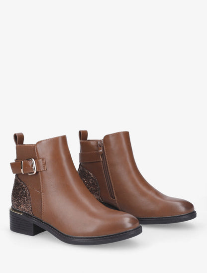 Bottines à contrefort pailleté et sanglé - Camel - 4