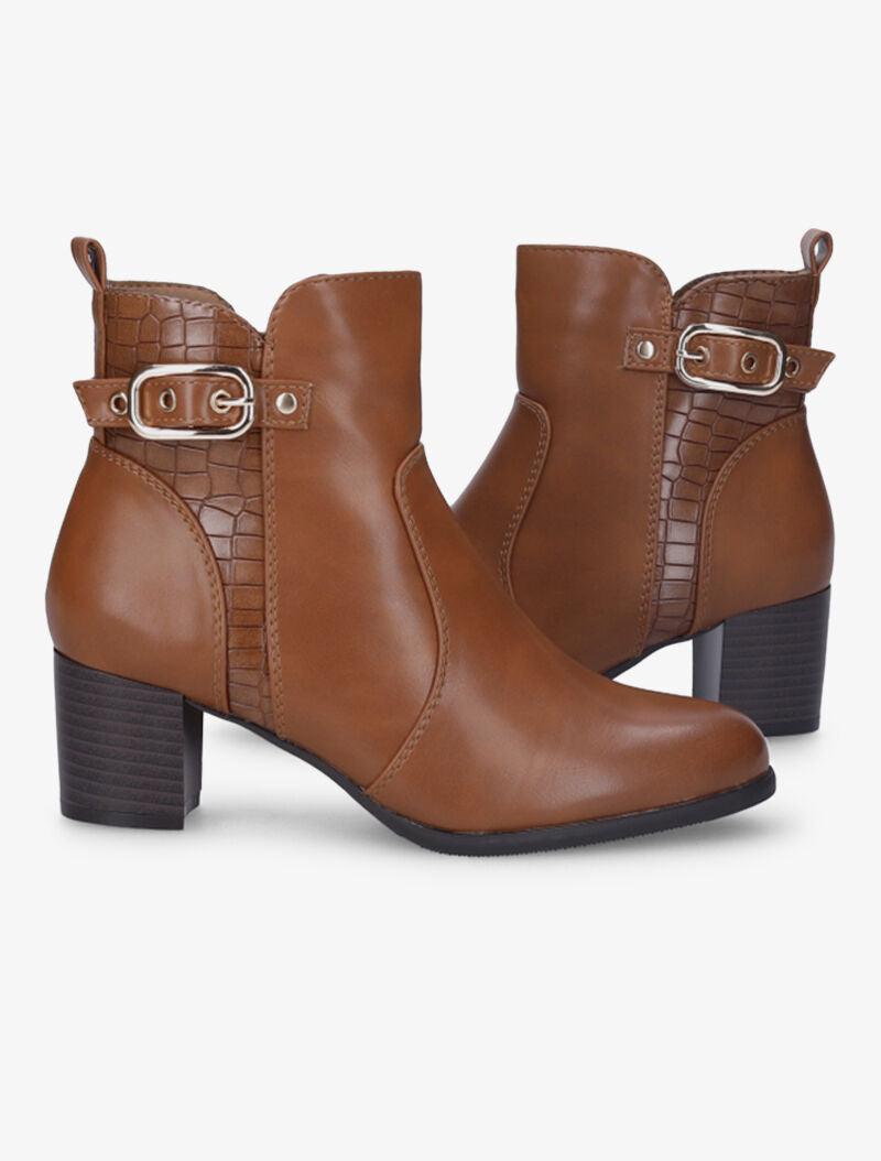 Bottines à détail croco - Camel - 1