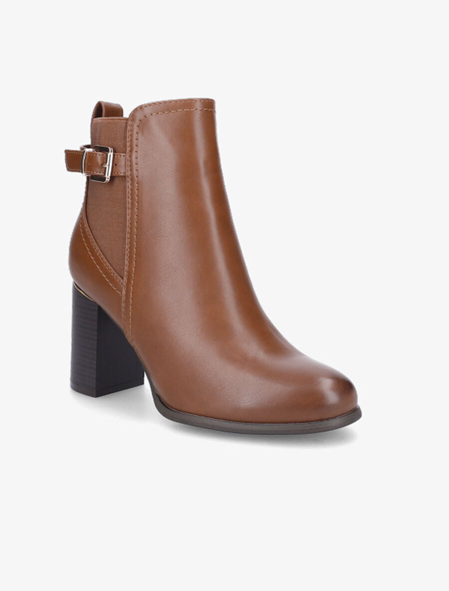 Bottines à talon et boucle - Camel - 2