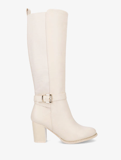 Bottes élastiquées à talon et boucle - Beige - 1