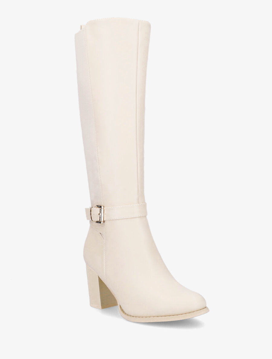 Bottes élastiquées à talon et boucle - Beige - 2