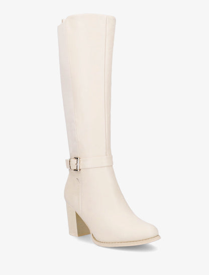 Bottes élastiquées à talon et boucle - Beige - 2