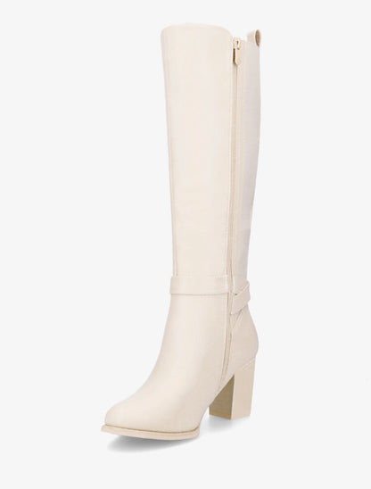 Bottes élastiquées à talon et boucle - Beige - 3
