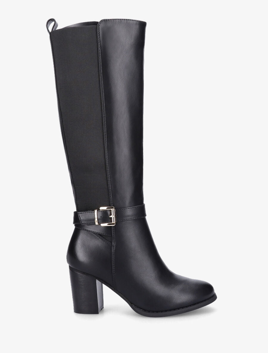 Bottes élastiquées à talon et boucle - Noir - 1