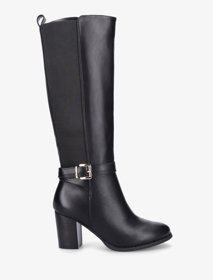 Bottes élastiquées à talon et boucle - Noir - 1