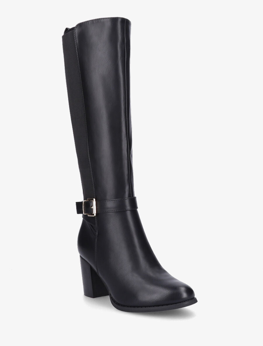 Bottes élastiquées à talon et boucle - Noir - 2