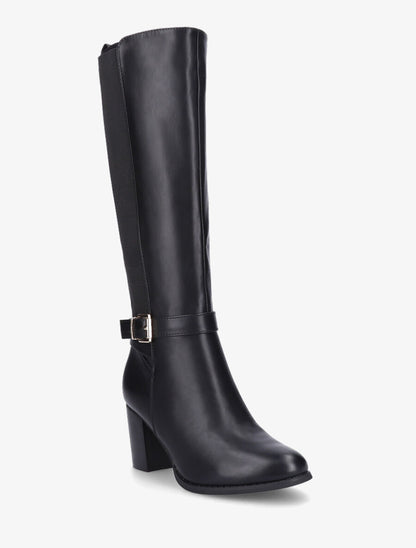 Bottes élastiquées à talon et boucle - Noir - 2