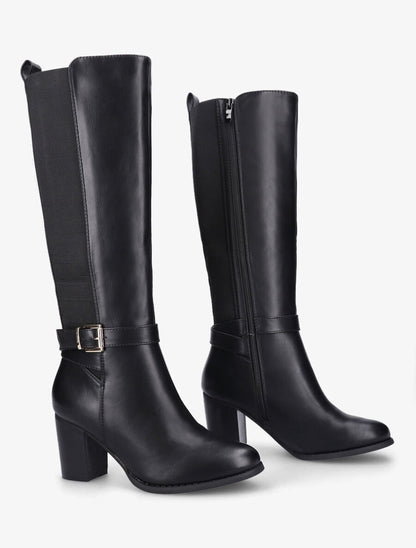 Bottes élastiquées à talon et boucle - Noir - 4