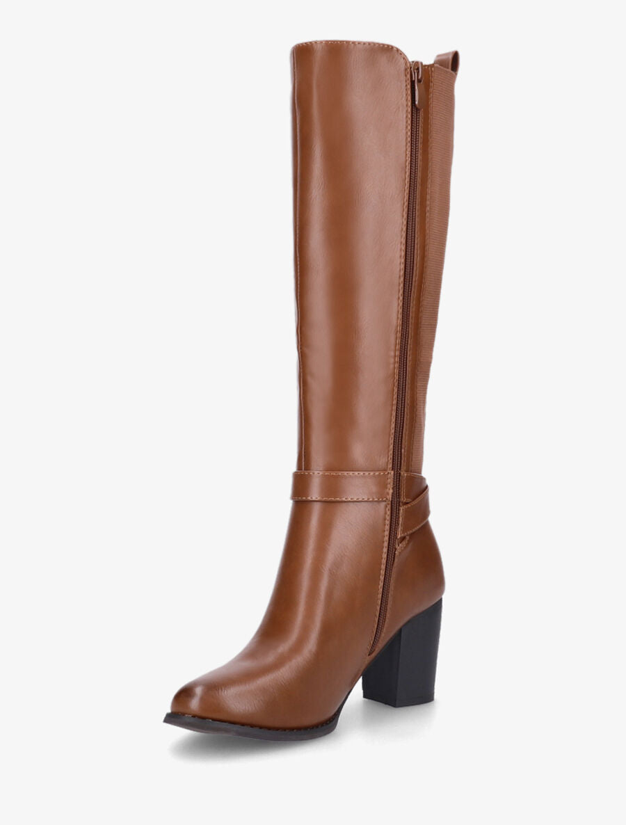 Bottes élastiquées à talon et boucle - Camel - 3