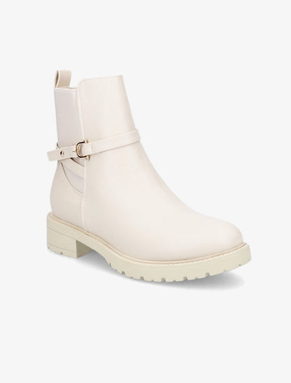 Bottines élastiquées à boucle - Beige - 2