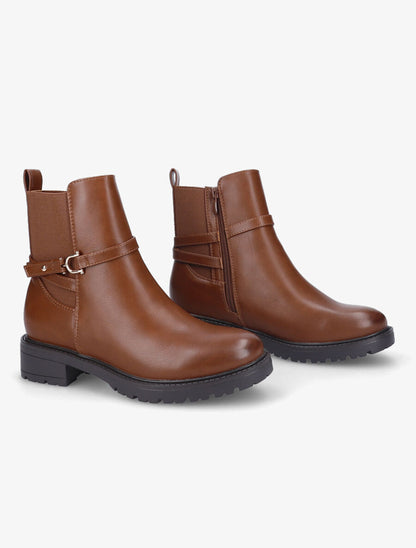Bottines élastiquées à boucle - Camel - 4