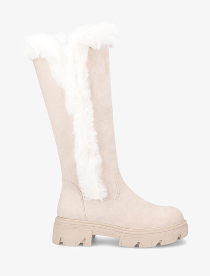 Bottes en suédine et fausse fourrure - Beige - 5