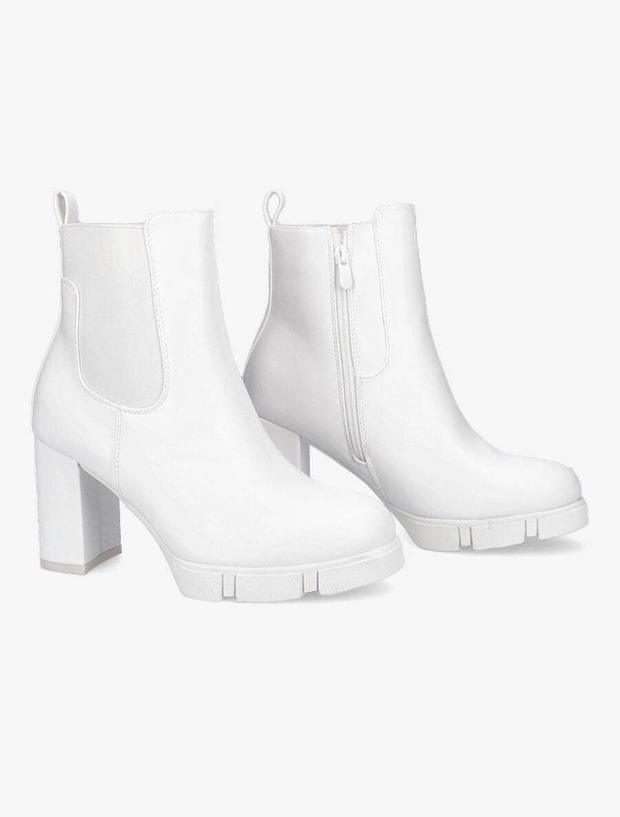 Bottines élastiquées à talon et plateforme - Blanc - 4