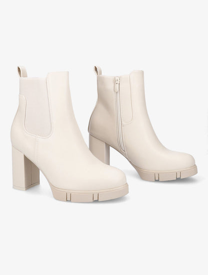 Bottines élastiquées à talon et plateforme - Beige - 4